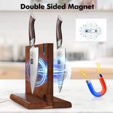 Load image into Gallery viewer, Magnetic Knife Block, Thickened Acacia Wood Kitchen Knife Holder Stand with Strong Magnets, Multifunctional Double Side Knife Storage Organizer for Kitchen Counter