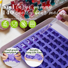 Load image into Gallery viewer, Large Gummy Bear Molds 5 ML, BPA-FREE Silicone Chocolate Candy Gummy Molds with 4 Droppers and Cleaning Brush 140 Cavity, Set of 4