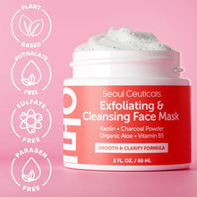 Load image into Gallery viewer, SeoulCeuticals Korean Face Scrub - Exfoliating Face Mask Skincare K Beauty Mask for Glass Skin - Kaolin Clay + Charcoal Cream Exfoliant Mask 2oz