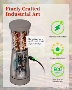 Electric Salt and Pepper Grinder Set with Storage Base, Stainless Steel Rechargeable Salt and Pepper Grinder Set with 4.5 oz Large Capacity, 1.8" Wide Mouth, Adjustable Coarseness, Ideal for Kitchen
