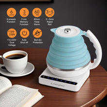 Load image into Gallery viewer, Ultrathin Food Grade Silicone Travel Foldable Electric Kettle Variable Temperature Control with Dual Voltage, Auto Shutoff &amp; Boil Dry Protection &amp; Keep Warm, 555ML 110-220V US Plug (Black)
