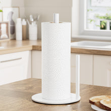 Load image into Gallery viewer, Paper Towel Holder Black, Premium Stainless Steel Kitchen Roll Dispenser, Countertop Roll Organizer with Weighted Base