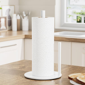 Paper Towel Holder Black, Premium Stainless Steel Kitchen Roll Dispenser, Countertop Roll Organizer with Weighted Base