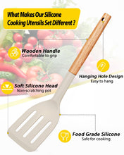 Load image into Gallery viewer, Pack of 4 Silicone Cooking Utensils Set, Non Stick Solid Spatulas and Heat Resistant Slotted Spoons with Wooden Handle, Ideal Wood Kitchen Utensils Set for Frying,Serving,Turning,Stirring (KHAKI)