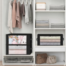 Load image into Gallery viewer, HomeHacks Storage 3-Pack Clothes Organizer Storage Bags Foldable Storage Box with Large Clear Window Sturdy Handles for Closet, Dorm, Pillows, Bedding, Clothes, Blankets, 35L, Gray