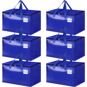 HomeHacks Moving Bags, 8-Pack Heavy Duty with Strong Zippers and Handles Collapsible Moving Supplies, Storage Totes for Packing & Moving Storing 93L-8 Pack (Blue)