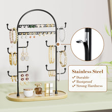 Load image into Gallery viewer, Jewelry Organizers Storage 12.9&#39;&#39; Earring Ring Bracelet Holder Display Stand Necklace Tree With Wooden Tray Black