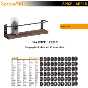 SpaceAid Spice Rack Organizer for Cabinet Door or Wall Mount (4 Pack) with 415 Spice Labels - Wood Hanging Seasoning Shelf for Cupboard Pantry or over the Stove
