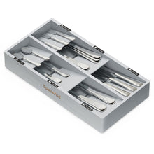 Load image into Gallery viewer, SpaceAid Bamboo Silverware Drawer Organizer with Labels, Kitchen Utensil Tray Holder Organizer for Flatware, Cutlery, Spoon and Knives Drawer Storage Organization (Natural, 6 Slots)