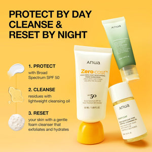 Anua Sun-Ready Travel Kit, Zero-Cast Sunscreen & Cleansing oil & Face Wash. Korean Sunscreen with Mini Size Double Cleansing routine ,Korean Skincare Set