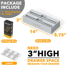 Load image into Gallery viewer, SpaceAid WrapNeat 2 in 1 Wrap Organizer with Cutter and Labels, Plastic Wrap, Aluminum Foil and Wax Bamboo Dispenser for Kitchen Storage Organization Holder for 12&quot; Roll (Natural)