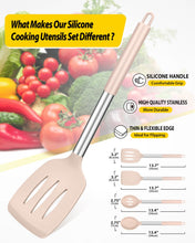 Load image into Gallery viewer, Pack of 4 Silicone Cooking Utensils Set, Non Stick Large Solid Spatulas, Heat Resistant Black Slotted Spoons, Ideal BPA Free Kitchen Turners for Frying, Mixing,Serving,Draining,Turning,Stirring
