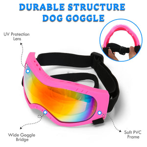Dog Sunglasses Dog Goggles Pet Glasses Pet Eyewear with Adjustable Strap, Glasses for Medium Large Dog Swimming Skating Glasses UV Proof Windproof Dustproof (Black Frame + Gray Lens)