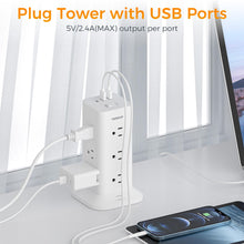 Load image into Gallery viewer, Tower Power Strip with 6 Feet Extension Cord, 8 Outlets 3 USB Chargers, 1700 Joules Surge Protection, Extension Cord with Multiple Outlets, 1875W, Office Supplies, Dorm Essentials, Charging Station