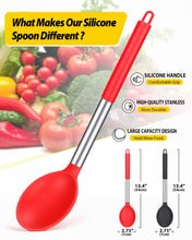 Load image into Gallery viewer, Pack of 2 Large Silicone Cooking Spoon Non Stick Solid Basting Spoons Heat-Resistant Kitchen Utensils for Mixing Serving (Gray-Blue)