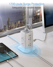 Load image into Gallery viewer, Tower Power Strip with 6 Feet Extension Cord, 8 Outlets 3 USB Chargers, 1700 Joules Surge Protection, Extension Cord with Multiple Outlets, 1875W, Office Supplies, Dorm Essentials, Charging Station