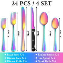 Load image into Gallery viewer, 24 Pcs Silverware Set with Steak Knives Service for 4,Stainless Steel Flatware Set,Mirror Polished Cutlery Utensil Set,Home Kitchen Eating Tableware Set,Include Fork Knife Spoon Set,Dishwasher Safe