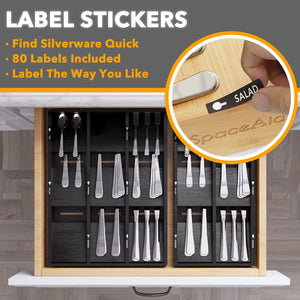 SpaceAid Bamboo Silverware Drawer Organizer with Labels, Kitchen Utensil Tray Holder Organizer for Flatware, Cutlery, Spoon and Knives Drawer Storage Organization (Natural, 6 Slots)
