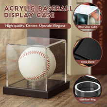 Load image into Gallery viewer, JupDec Baseball &amp; Hat Display Case with Wood Stand, Clear Acrylic Game Ball Holder Showcase, UV Protection Souvenirs and Collectibles Box, Ideal Gift for Autograph Single MLB Ball