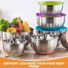 Load image into Gallery viewer, Umite Chef Mixing Bowls with Airtight Lids, 6 piece Stainless Steel Metal Nesting Storage Bowls, Non-Slip Bottoms Size 7, 3.5, 2.5, 2.0,1.5, 1QT, Great for Mixing &amp; Serving (Khaki)