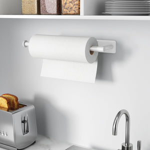 Paper Towel Holder - Self-Adhesive or Drilling, Brushed Nickel, Wall Mounted, SUS304 Stainless Steel Kitchen Roll Dispenser Under Cabinet