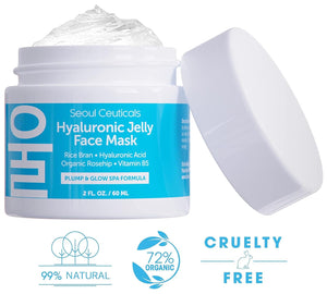 SeoulCeuticals Korean Skin Care Hyaluronic Acid Jelly Face Mask – Rice Bran + Vit B5 + Rosehip Anti Aging K Beauty Skincare for Plump Glowing Skin 2oz