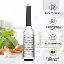 Load image into Gallery viewer, Lemon Zester Grater Three-piece Suit - Heavy Duty Kitchen Tool for Parmesan Cheese, Ginger, Garlic, Nutmeg, Chocolate, Vegetables，Fruits，Stainless Steel Grater Dishwasher Safe Black