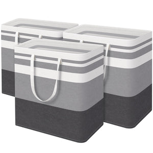 HomeHacks 3-Pack Large Laundry Basket, Waterproof, Freestanding Laundry Hamper, Collapsible Tall Clothes Hamper with Extended Handles for Clothes Toys in the Dorm and Family-(Gradient Grey, 88L)