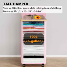 Load image into Gallery viewer, SpaceAid Laundry Hamper with Lid, 110L Large Tall Clothes Basket Bin with Bamboo Handles, Collapsible Laundry Hamper for Bedroom, Bathroom, Dorm, Laundry Room - Black