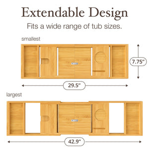 Bathtub Tray Caddy - Premium Bamboo Expandable Bath Tub Tray Table, Luxurious Wooden Bath Caddy for Books, Tablets, Wine, Bathroom Accessories, Spa Essentials, Housewarming, Wedding