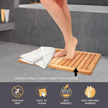 Load image into Gallery viewer, Bamboo Bath Mat - Foldable Wood Shower Mat, Non-Slip Bathroom Mat for Spa, Sauna, Pool, Indoor and Outdoor Use, Easy Storage, 24&quot; x 18&quot;