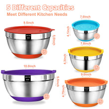 Load image into Gallery viewer, Umite Chef Mixing Bowls with Airtight Lids Set, 8PCS Stainless Steel Khaki Nesting Bowls with Grater Attachments, Kitchen Bowls with Non-Slip Bottoms, Size 5, 4, 3.5, 2, 1.5QT for Mixing &amp; Serving