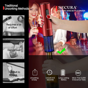 Secura Electric Wine Opener, Automatic Bottle Corkscrew Opener with Foil Cutter, Rechargeable (Champagne Gold)