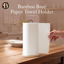 Load image into Gallery viewer, Paper Towel Holder - Wooden Paper Towel Holder with Non-Slip Wood Base, Minimalist Modern Style, Countertop Paper Towel Dispenser for Kitchen, Home, Office - Black Paper Towel Stand by Bambüsi