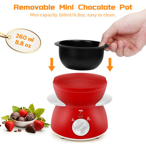 Mini Chocolate Melting Pot, Chocolate Fondue Fountain, 8.79OZ Warmer Machine for Milk Chocolate, Cheese, Butter, Candy (White)
