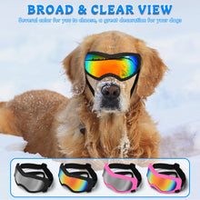 Load image into Gallery viewer, Dog Sunglasses Dog Goggles Pet Glasses Pet Eyewear with Adjustable Strap, Glasses for Medium Large Dog Swimming Skating Glasses UV Proof Windproof Dustproof (Black Frame + Gray Lens)