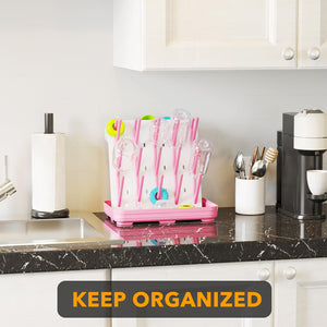 SpaceAid Baby Bottle Drying Rack with 20 Hooks, Space Saving Kitchen Bottles Rack Dryer, Vertical Baby Bottle Holder Organizer for Countertop Storage Accessories (White and Gray)