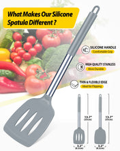 Load image into Gallery viewer, Pack of 2 Silicone Solid Turner, Non Stick Slotted Kitchen Spatulas, High Heat Resistant BPA Free Cooking Utensils, Ideal Cookware for Fish, Eggs, Pancakes(Black)