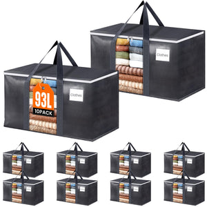 HomeHacks Extra Large Moving Bags with Visible PVC Window, Lightweight but Durable Storage Bags with Reinforced Handles, Storage Totes for Packing, Moving, Storage (93L, 6-Pack)