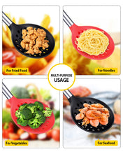 Load image into Gallery viewer, Kitchen Ladle Strainer Set of 2 Large Slotted Spoon with High Heat Resistant BPA Free Non Stick Cooking Skimmers For Draining and Frying (Grey and Teal Blue)