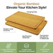 Load image into Gallery viewer, Bamboo Cutting Board, Durable Wood Cutting Boards for Kitchen with Deep Juice Grooves &amp; Built-in Handles, Ideal Charcuterie &amp; Chopping for Meat, Vegetables and Fruits Ideal Kitchen Gifts