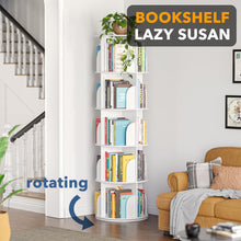 Load image into Gallery viewer, SpaceAid 4 Tier Rotating Bookshelf Tower, Spinning Bookcase Lazy Susan, Revolving 360 Book Shelf Storage Round Carousel, Vertical Rotate Turning Spiral Corner Organizer, White