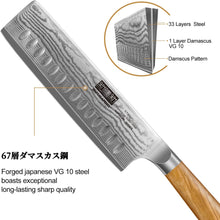 Load image into Gallery viewer, Damascus Nakiri Knife 6.5 Inch, Super Sharp Damascus VG-10 Japanese Kitchen Knife, Cleaver and Vegetable Knife with Ergonomic Olive Wood Handle