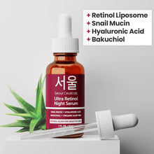 Load image into Gallery viewer, SeoulCeuticals Korean Retinol Night Serum + Retinol Night Cream for Face + 97.5% Snail Mucin for Sensitive Skin