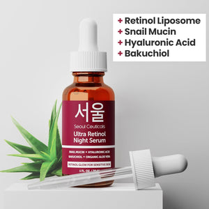 SeoulCeuticals Korean Retinol Night Serum + Retinol Night Cream for Face + 97.5% Snail Mucin for Sensitive Skin