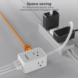 Small Flat Plug Power Strip, TESSAN Ultra Thin Extension Cord with 3 USB Wall Charger (1 USB C), 3 Outlets Mini Charging Station, 5 ft Slim Plug for Cruise Travel Office School Dorm Room Essentials