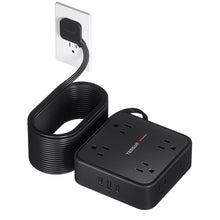 Load image into Gallery viewer, Surge Protector Flat Extension Cord Flat Plug Power Strip, 8 AC Outlets, 3 USB Charger(1 USB C Port) 3-Sided Outlet Extender, 5 Ft, 900 Joules Protection, Office Supplies, Dorm Room Essentials, Grey