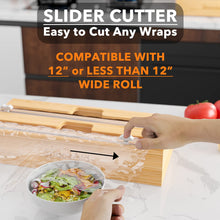 Load image into Gallery viewer, SpaceAid WrapNeat 3 in 1 Wrap Organizer with Cutter and Labels, Plastic Wrap, Aluminum Foil and Wax Bamboo Dispenser for Kitchen Storage Organization Holder for 12&quot; Roll (Natural)