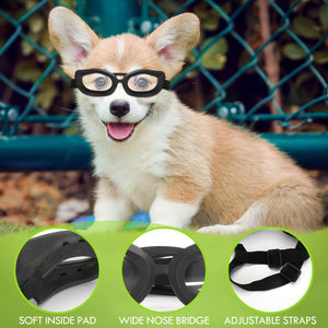 UV Protection Sunglasses for Small Breed Dogs, Windproof Anti-Fog Eye Protection Goggles, Pet Glasses for Puppy With Adjustable Strap (Black)
