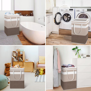 HomeHacks 2 Pack Large Laundry Baskets, Waterproof, Freestanding Laundry Hampers, Collapsible Clothes Hamper with Reinforced Handles in Laundry Room, College Dorm, Bathroom, Bedroom (Grey, 75Lx2)